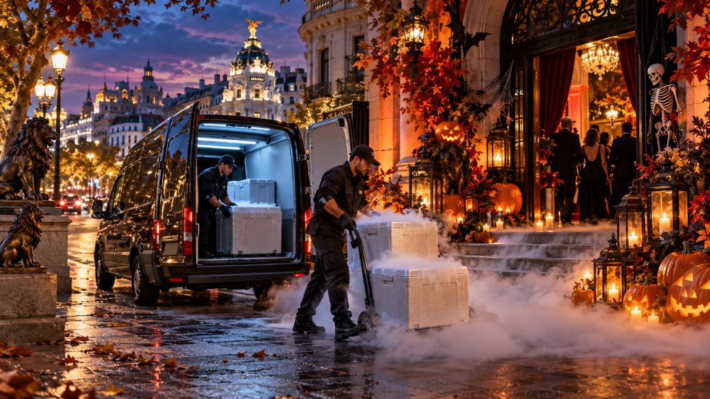 Reparto de hielo seco en hallowwen